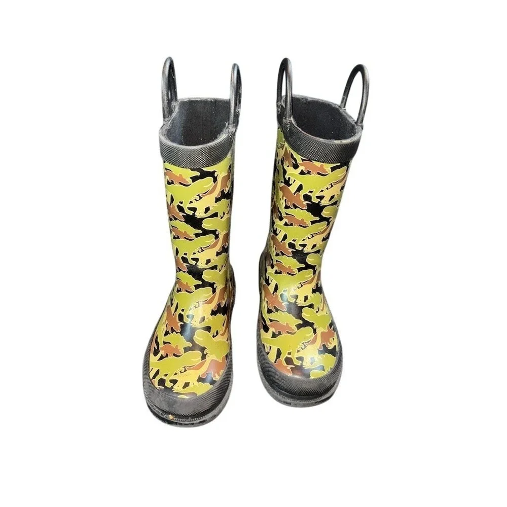 London Fog Boys Rain Boots Size 9 Multicolor‎ Dinosaur Print Waterproof pull on